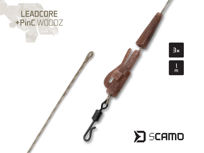 Delphin sCAMO Leadcore + PinC WOODZ – 3 Vorfächer à 1 m