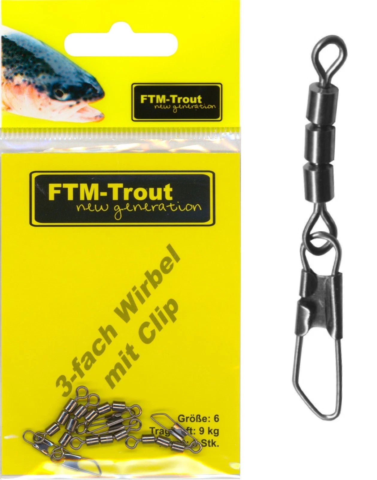 FTM Trout 3 fach Wirbel mit Karabiner verschiedene Größen