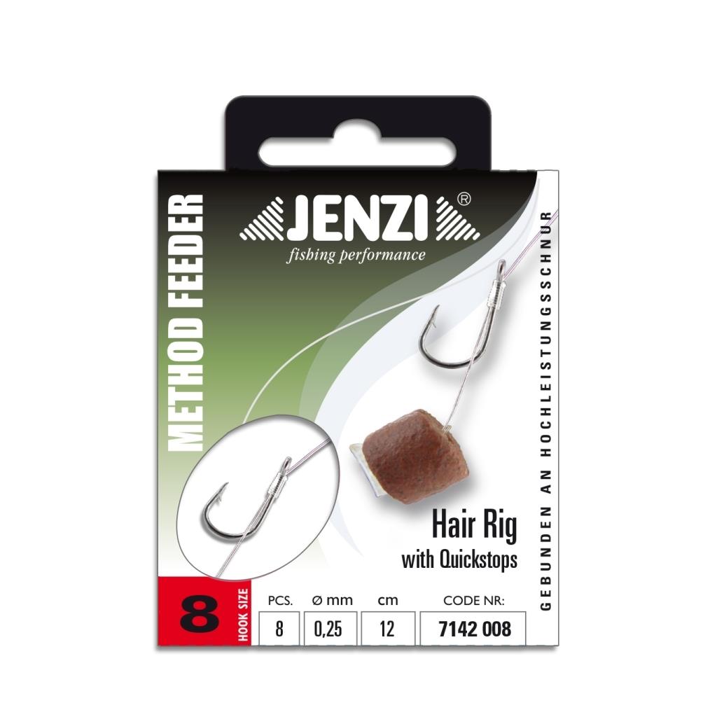 Jenzi Hair Rig mit Quickstop – Method-Feeder-Haken, 12 cm, 8 Stück