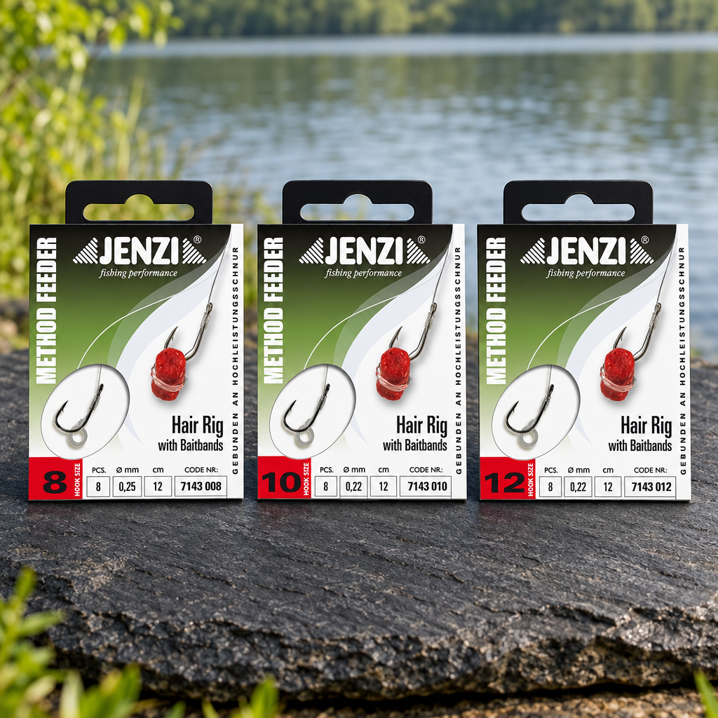 Jenzi Hair Rig mit Gummi-Band – Method-Feeder-Haken Dürener Angelhaus